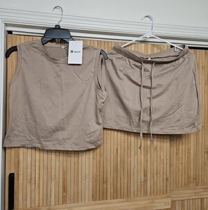 Taupe Sleeveless Crop Top & Drawstring Skort Set
